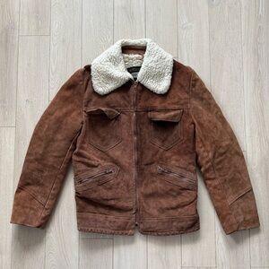 VTG 80s Women’s Aviator Moto Suede Sherpa Jacket Brown Gilmore Girls Cow Girl